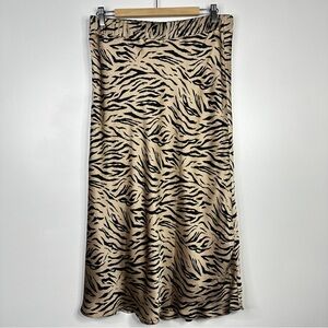 Haven London Satin Beige and Black zebra Animal Print Midi Skirt Large